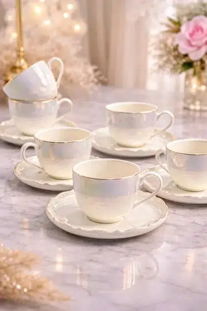 Acar JEA-08359 Pearl Dream 6'lı Porselen Çay Fincan Takımı