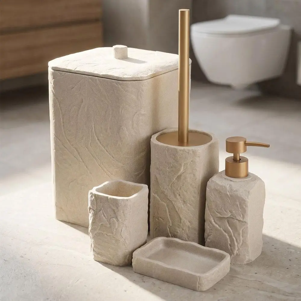Acar JHN-09342 Laduree Collection 5'Li Köşeli Banyo Set BEJ