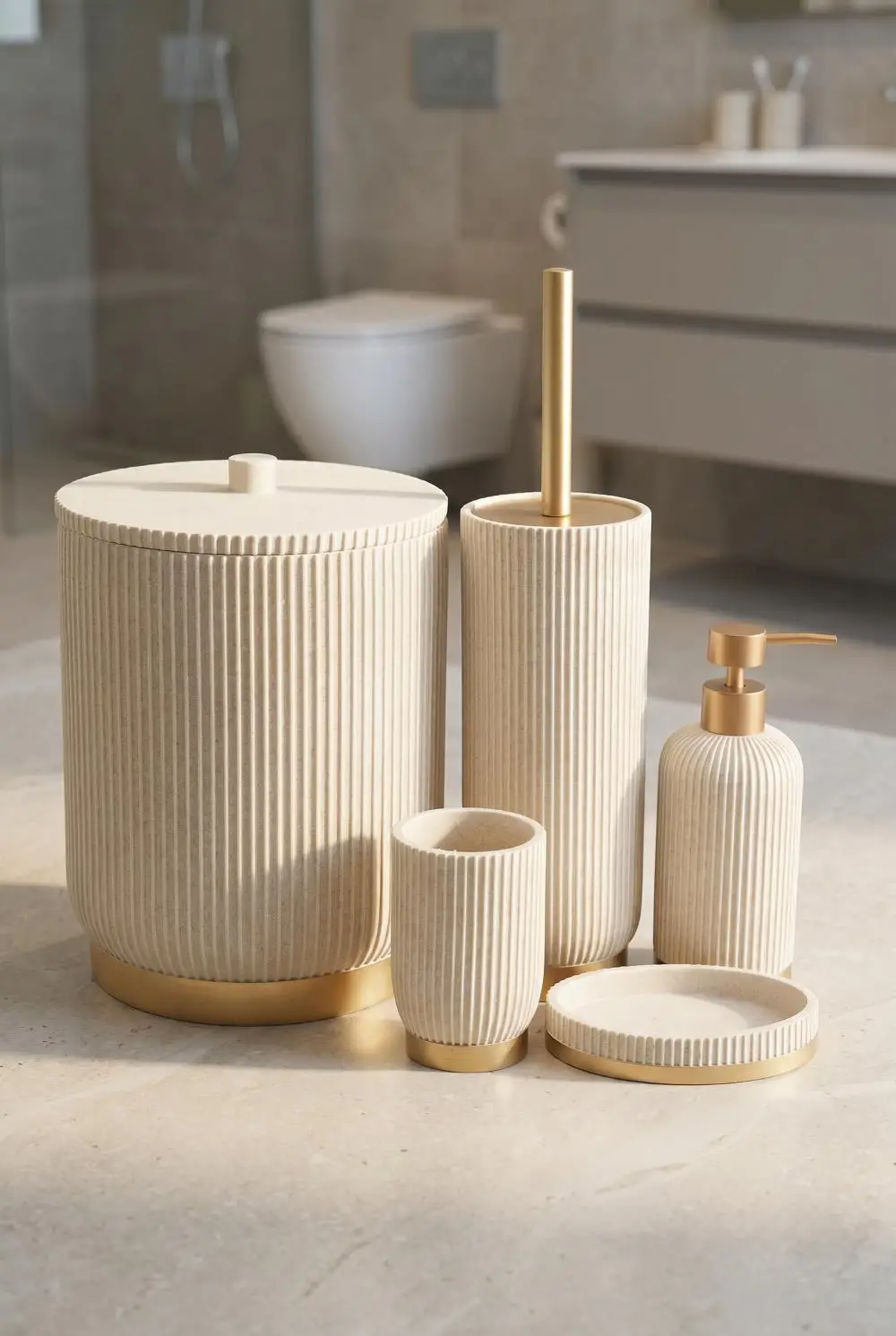 Acar JHN-09778 Bej Laduree Collection 5'Li Banyo Set