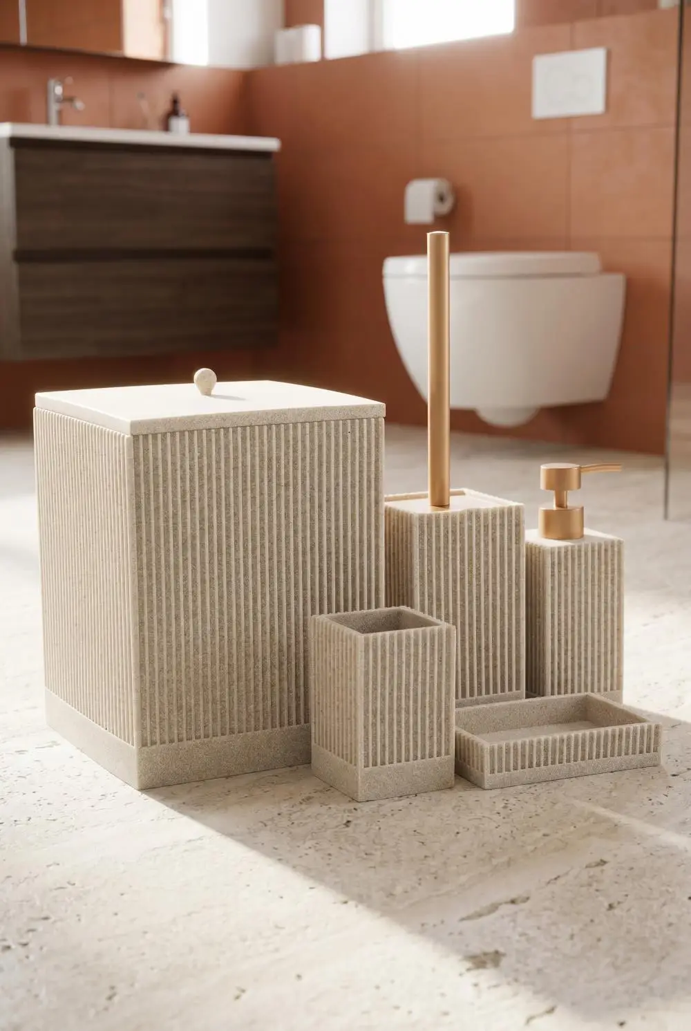 Acar JHN-09343 Bej Laduree Collection 5'Li Banyo Set