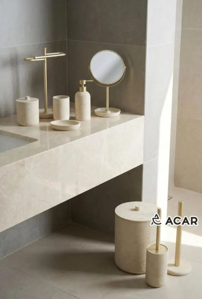 Acar JHN-09781 Bej Laduree 9'lu Banyo Seti