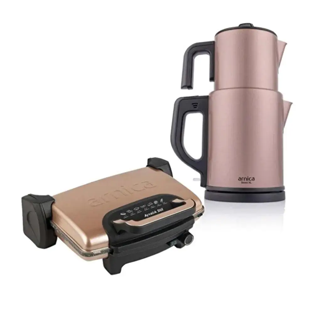 Arnica 2'li Özel Paket ST90022 Ayvalık Stil Tost Makinesi + Demli XL Çay Makinesi Rose