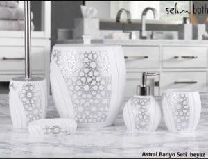 By Selim Home Astral Beyaz 5 Parça Polyester Banyo Seti
