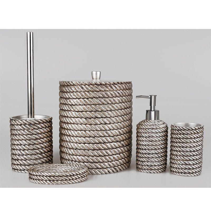 By Selim Home Rope Gümüş Polyester 5 Parça Banyo Seti