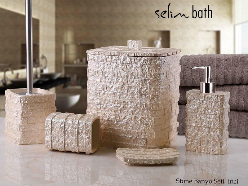By Selim Home Stone İnci Polyester 5 Parça Banyo Seti