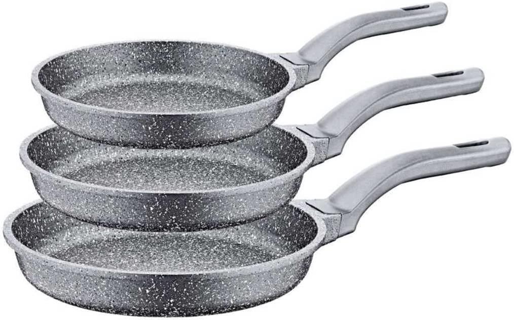 OMS 3255 Fry Pan Döküm Granit 3 Parça Tava Seti Gri (20-24-28 cm)