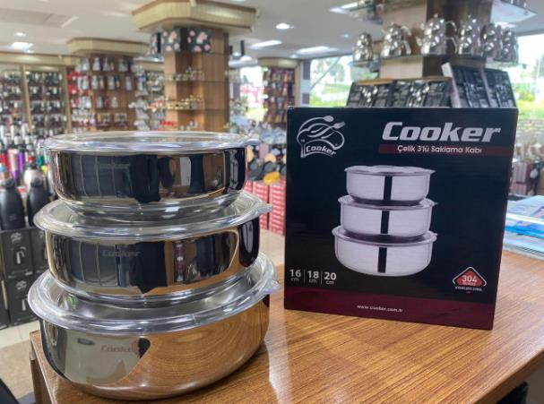 Cooker 3lü Çelik Saklama Kabı 16-18-20 cm 