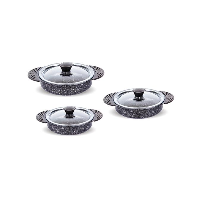 FMS G5007 6 Parça Granit Omlet Set Silikon Kulplu Siyah