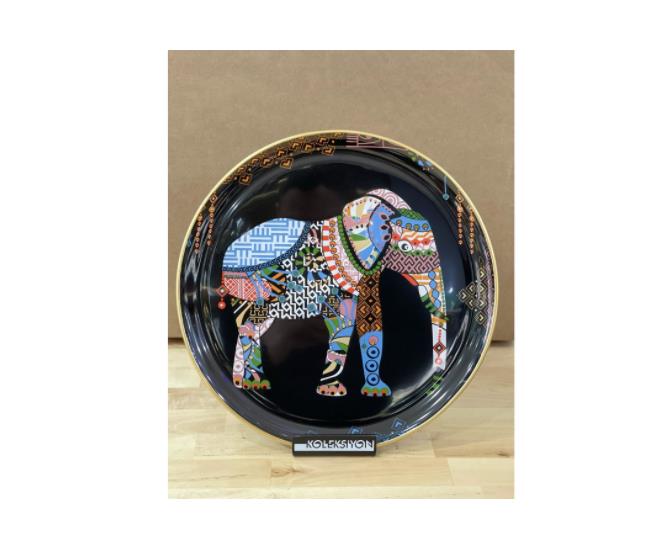 Glore Elephant Siyah 31 cm Cam Tepsi