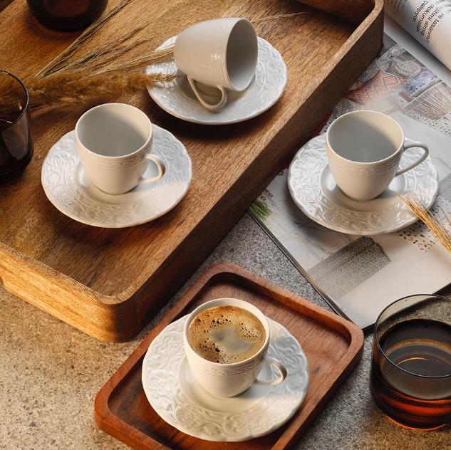 Kütahya Porselen Başak 12 Parça 6 Kişilik Kahve Fincan Takımı Dekorsuz
