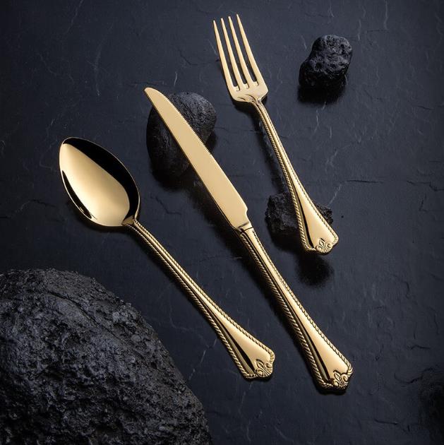 Nehir Fulya Titanyum Gold Full Altın Parlak 89 Parça Kutulu Çatal Bıçak Set