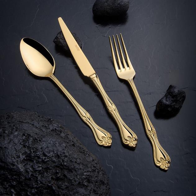Nehir Lalezar Titanyum Gold Full Altın Parlak 84 Parça Kutulu Çatal Bıçak Set