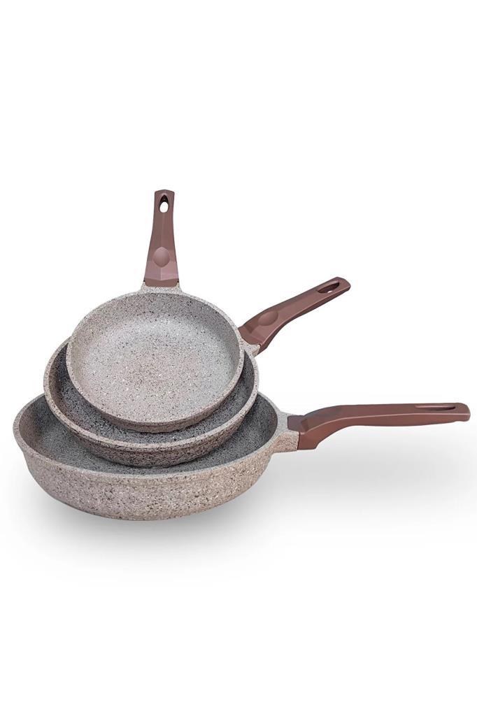 OMS 3737 Fry Pan Döküm Granit 3 Parça Tava Seti Kumbeji (20-24-28 cm)