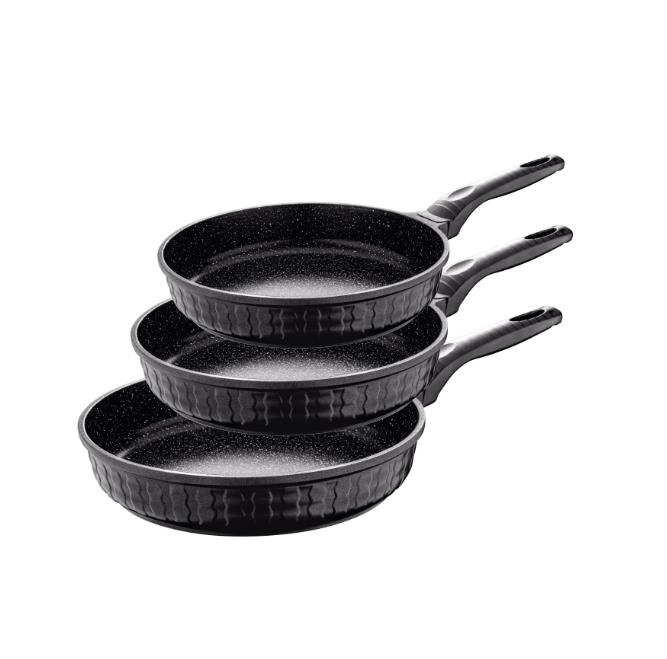 OMS 3727 Fry Pan Döküm Granit 3 Parça Tava Seti Siyah (20-24-28 cm)