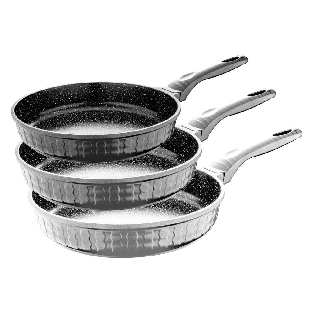 OMS 3727 Fry Pan Döküm Granit 3 Parça Tava Seti Gri (20-24-28 cm)