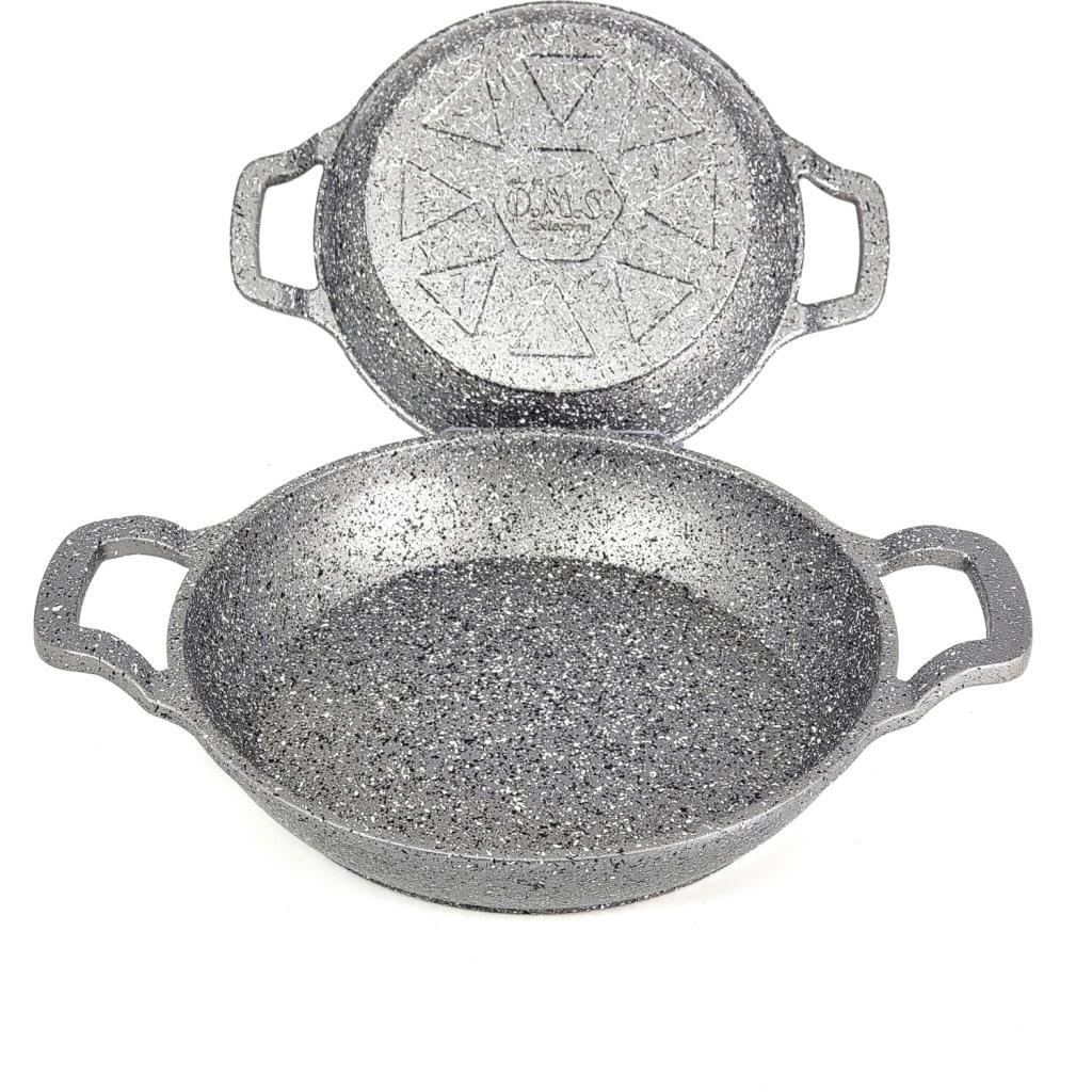 OMS 3729 Döküm Granit 2 Parça Kapaksız Sahan Set 18-20 cm Gri