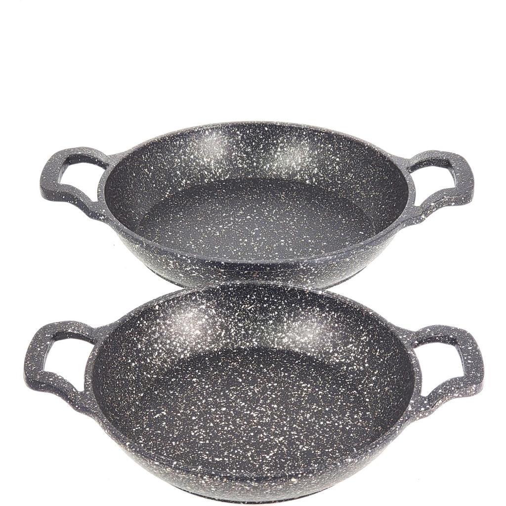 OMS 3729 Döküm Granit 2 Parça Kapaksız Sahan Set 18-20 cm Siyah