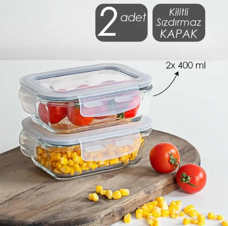 SADO KTW1388-1 Vakumlu Kilitli 400 ml Cam Saklama Kabı 2 Adet