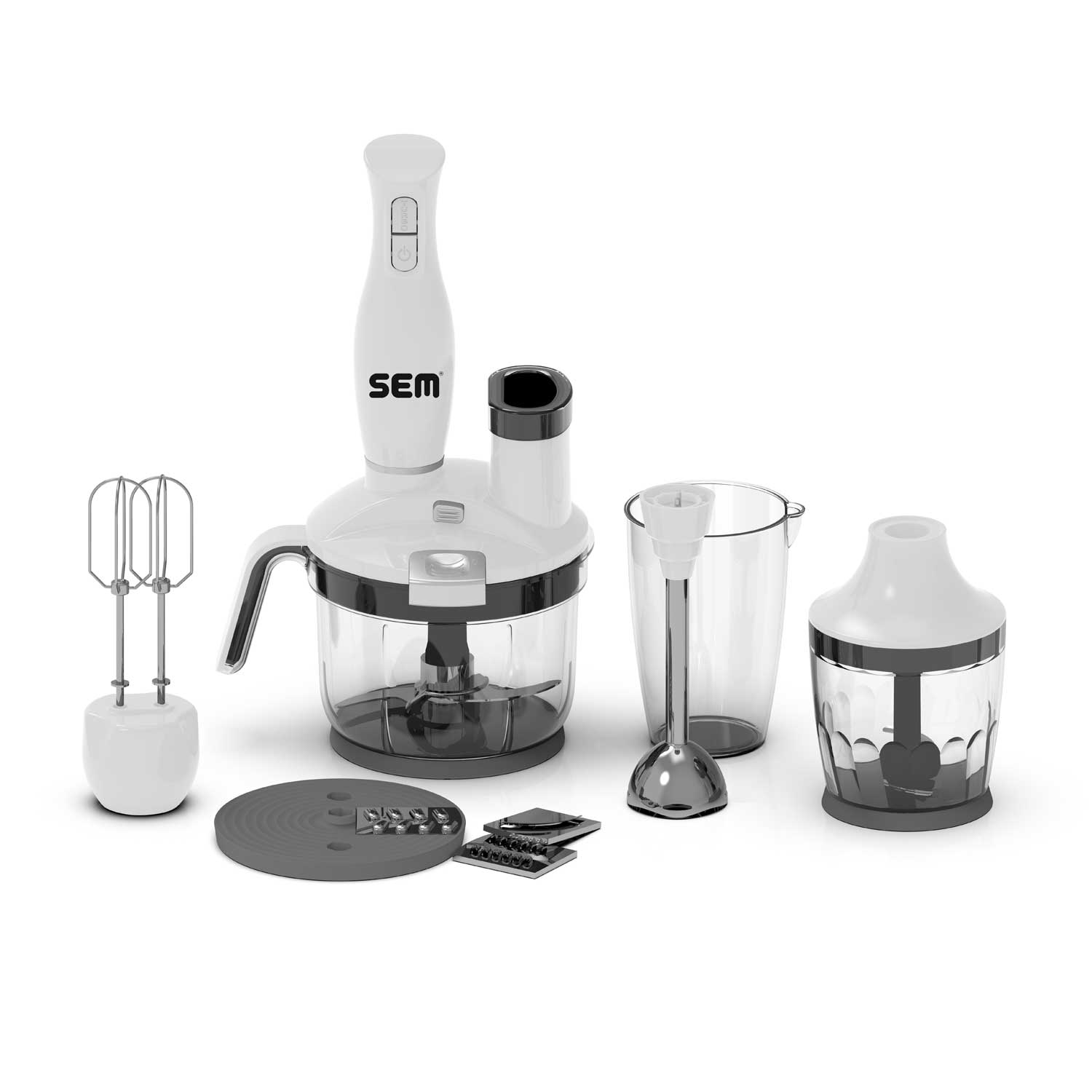 SEM SK-235 SEM016 Problade Çift Rondolu Multi Blender Seti Beyaz